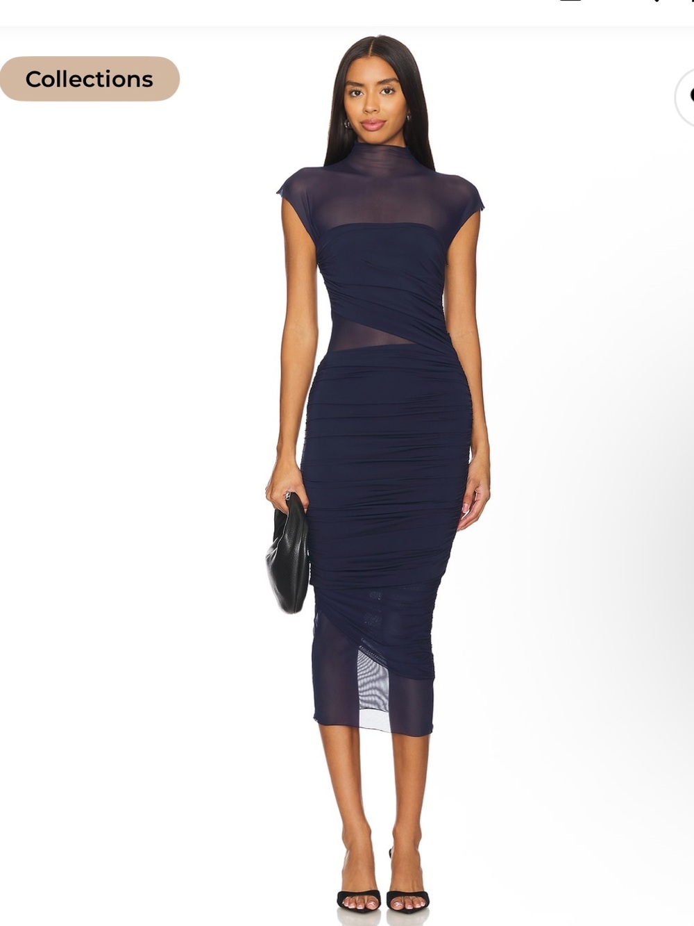 SEROYA Tabitha Mesh Ruched Midi Dress in Sapphire